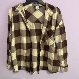 brown and cream plaid button up, h&m